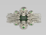 Sea Skull Ring with 6x4mm Emerald