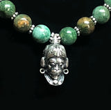 Hanuman Necklace Strung with African jade and Silver