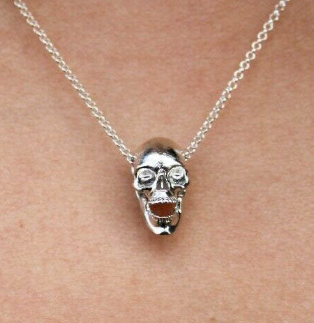 Laughing Skull pendant by Hawks Martin silver necklace