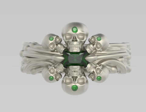 Sea Skull Ring with 6x4mm Emerald